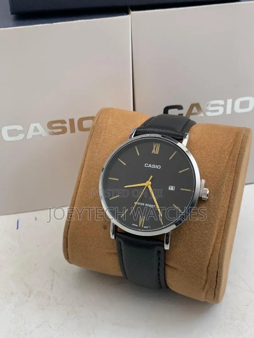 Black Leather Strap Casio Analog Watch