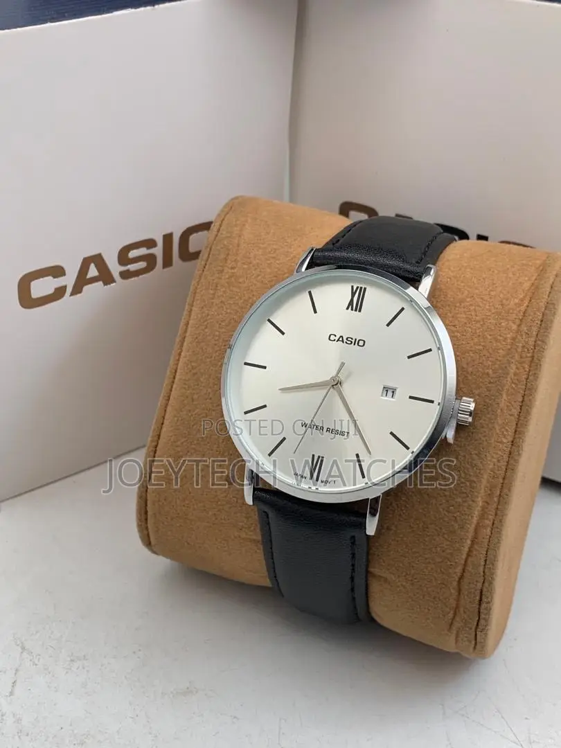 Black Leather Strap Casio Analog Watch