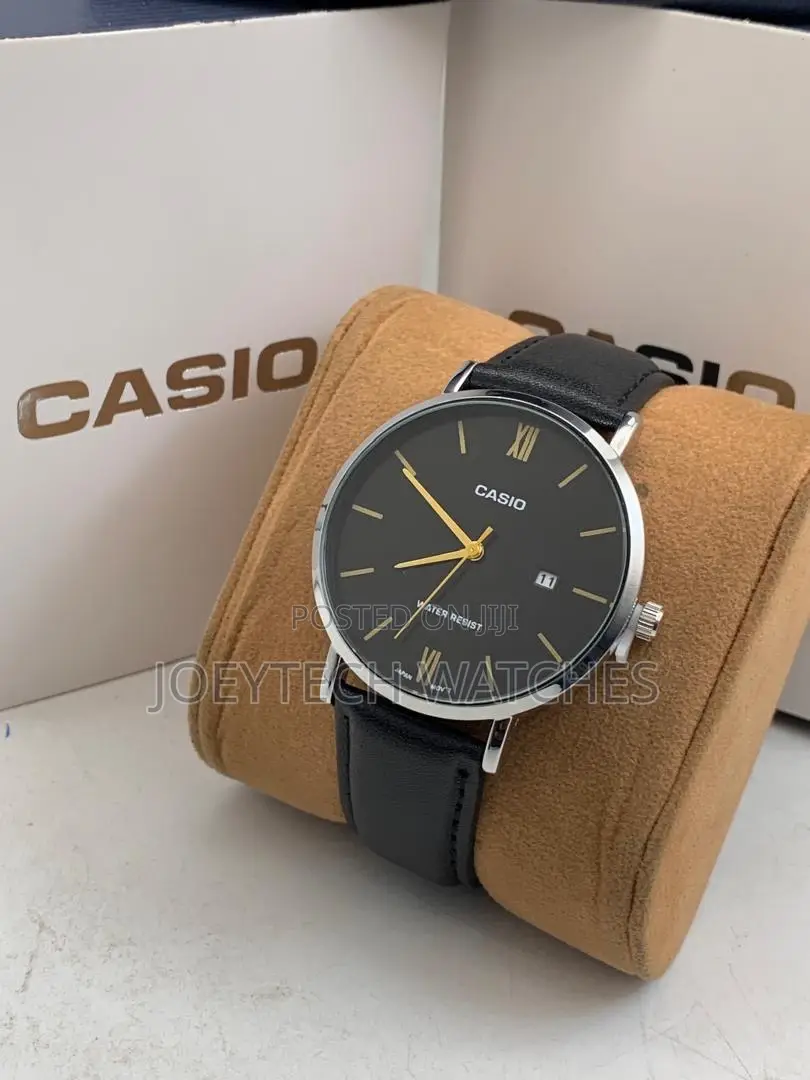 Black Leather Strap Casio Analog Watch