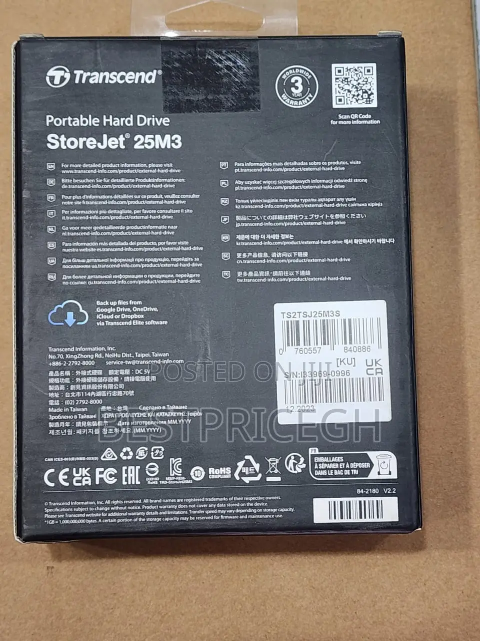 Transcend Storejet 25M3 2TB Hard Drive.