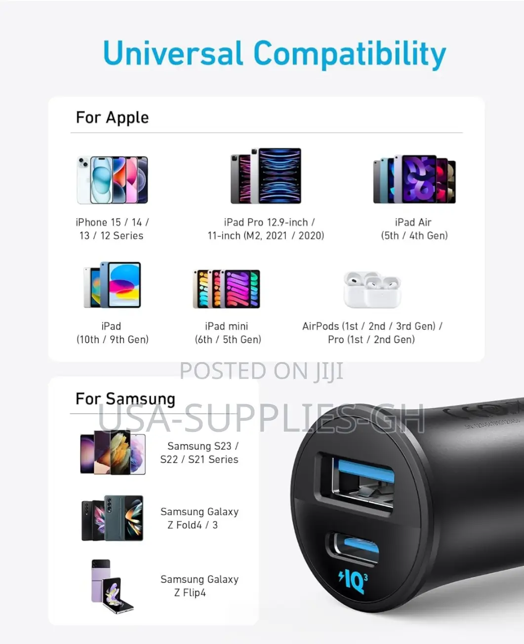 Anker 30w 2-Port Super Fast Car Charger Adapter - From Usa