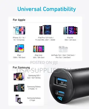 Anker 30w 2-Port Super Fast Car Charger Adapter - From Usa