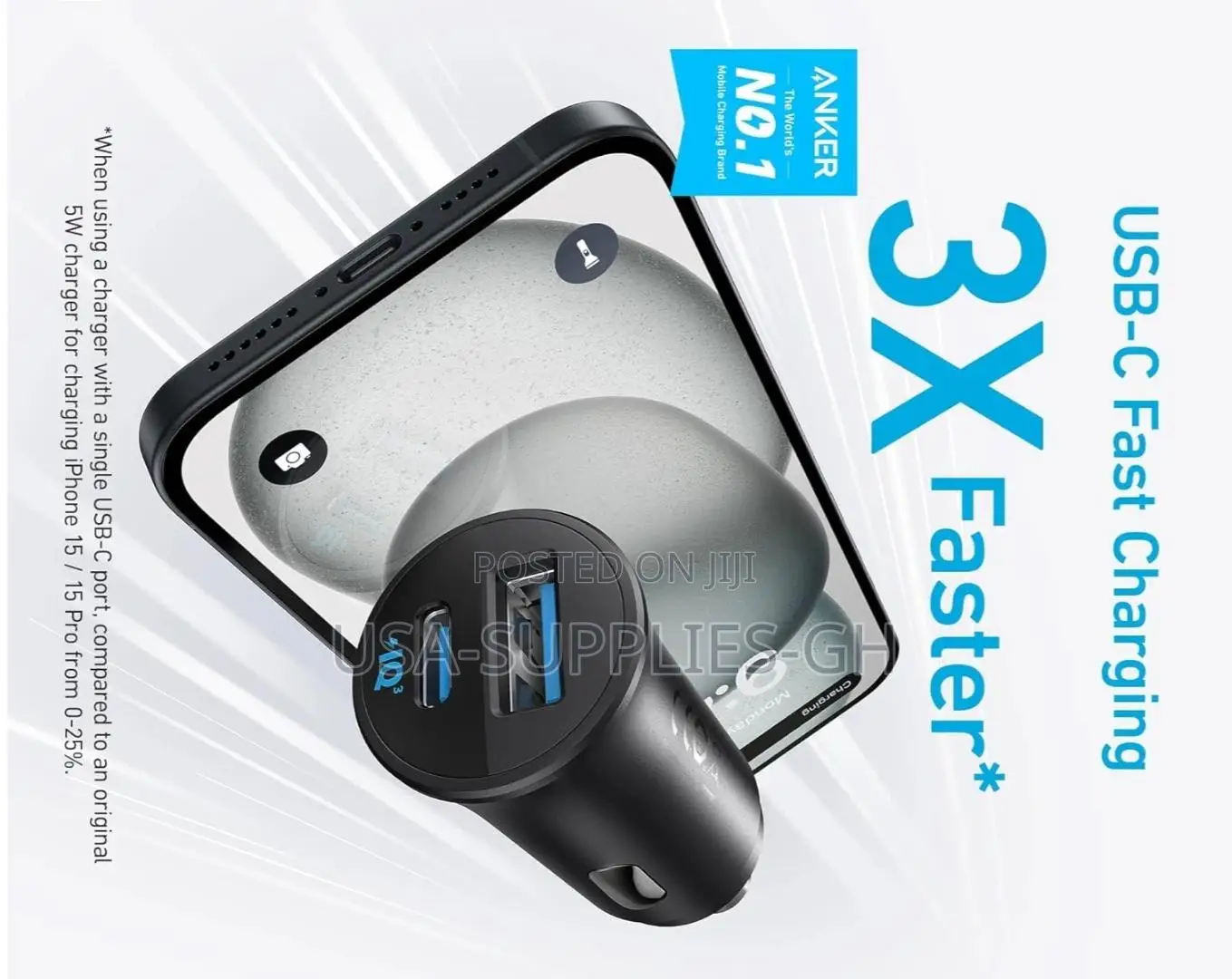 Anker 30w 2-Port Super Fast Car Charger Adapter - From Usa