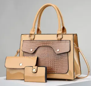 Large Capacity Bright Leather Ladies Bag 3pcs Pu Material