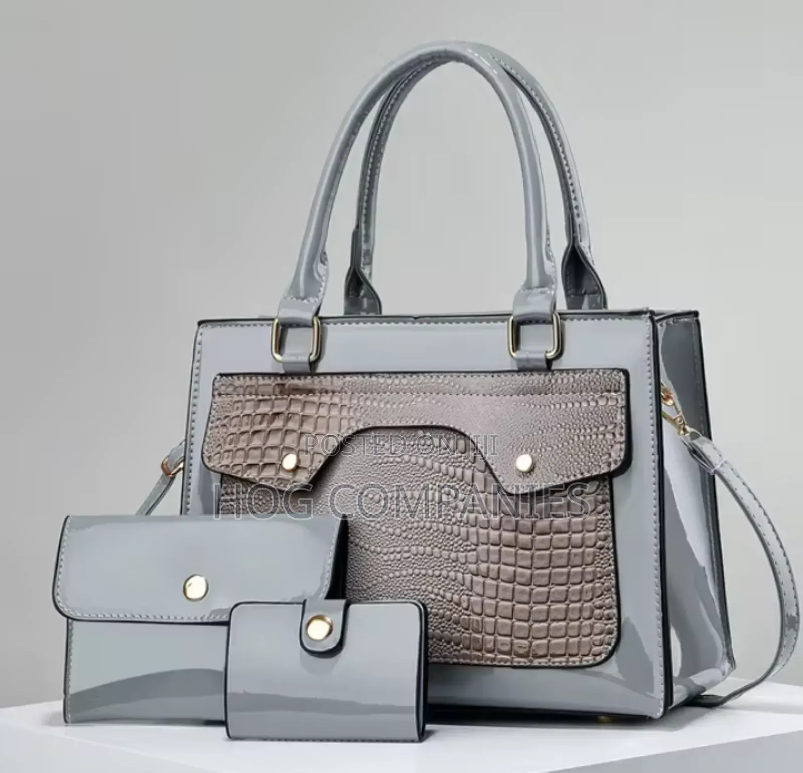 Large Capacity Bright Leather Ladies Bag 3pcs Pu Material