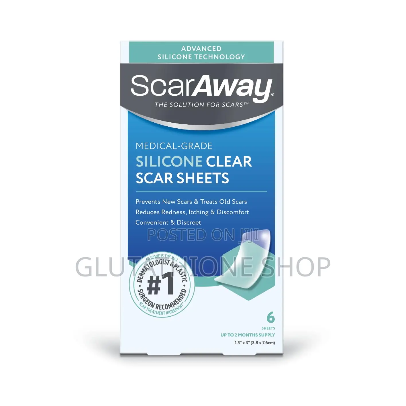 Scaraway Clear Silicone Scar Sheets, White, 6 Count