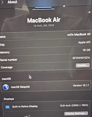 Laptop Apple MacBook Air 2024 M3 13-inch 16GB Apple M3 SSD 512GB