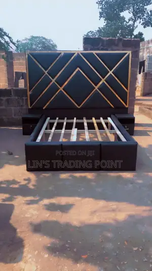 Long Head Bed Double Frame With 2 Side Drawers