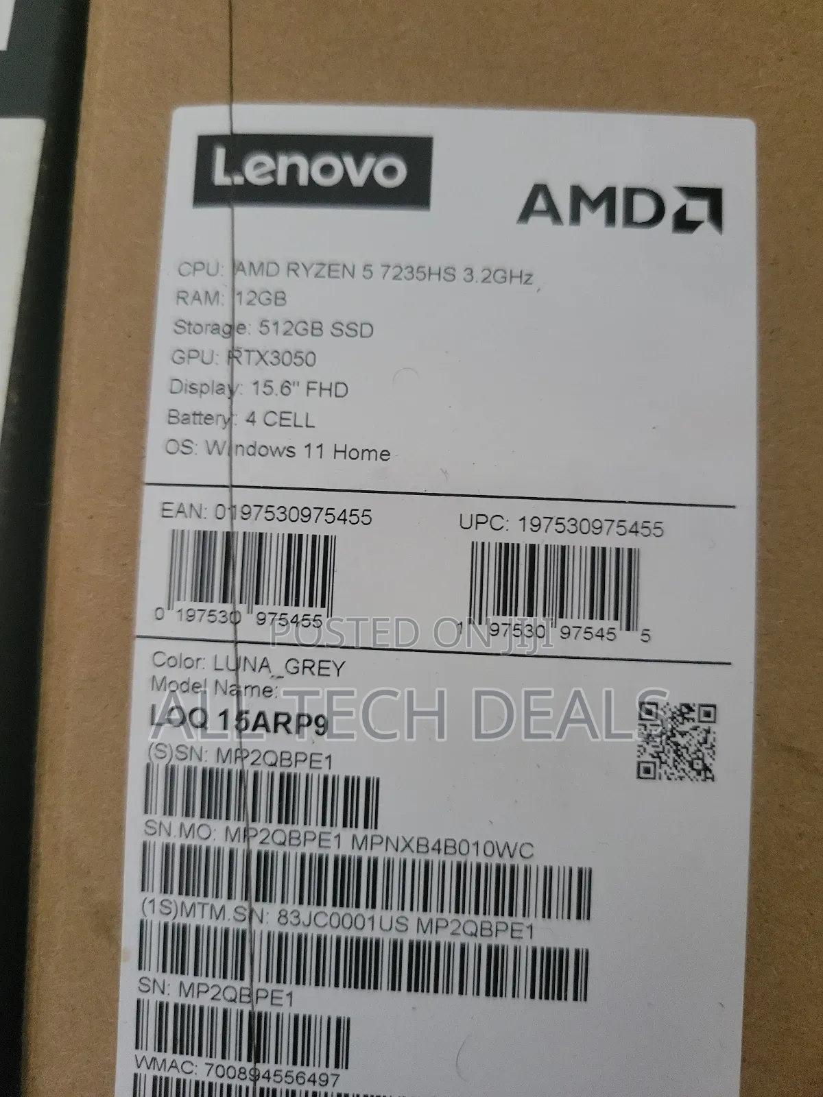 New Laptop Lenovo LOQ 15ARP9 12GB Nvidia SSD 512GB