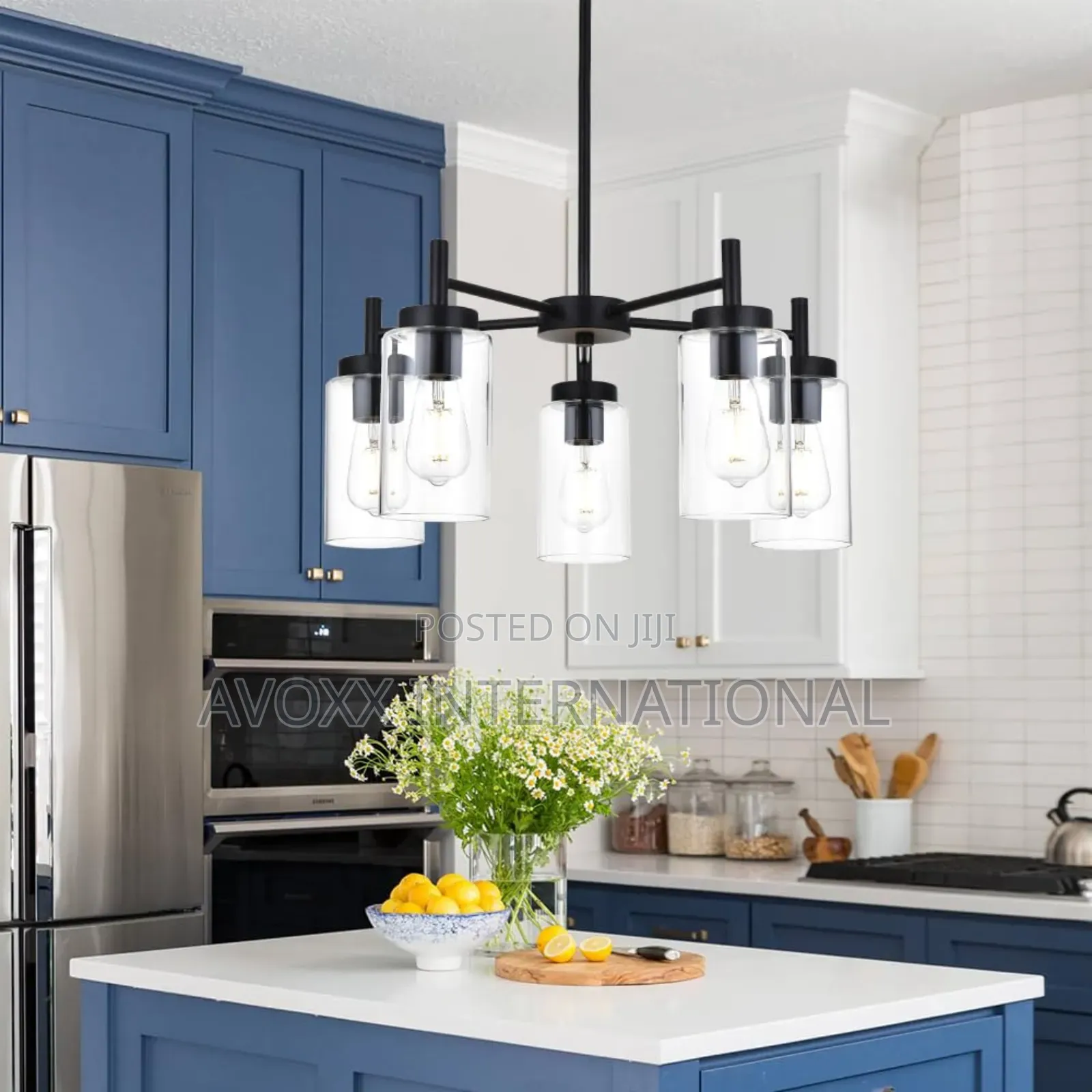 VINLUZ 5 Light Contemporary Chandelier Black Modern Lighting