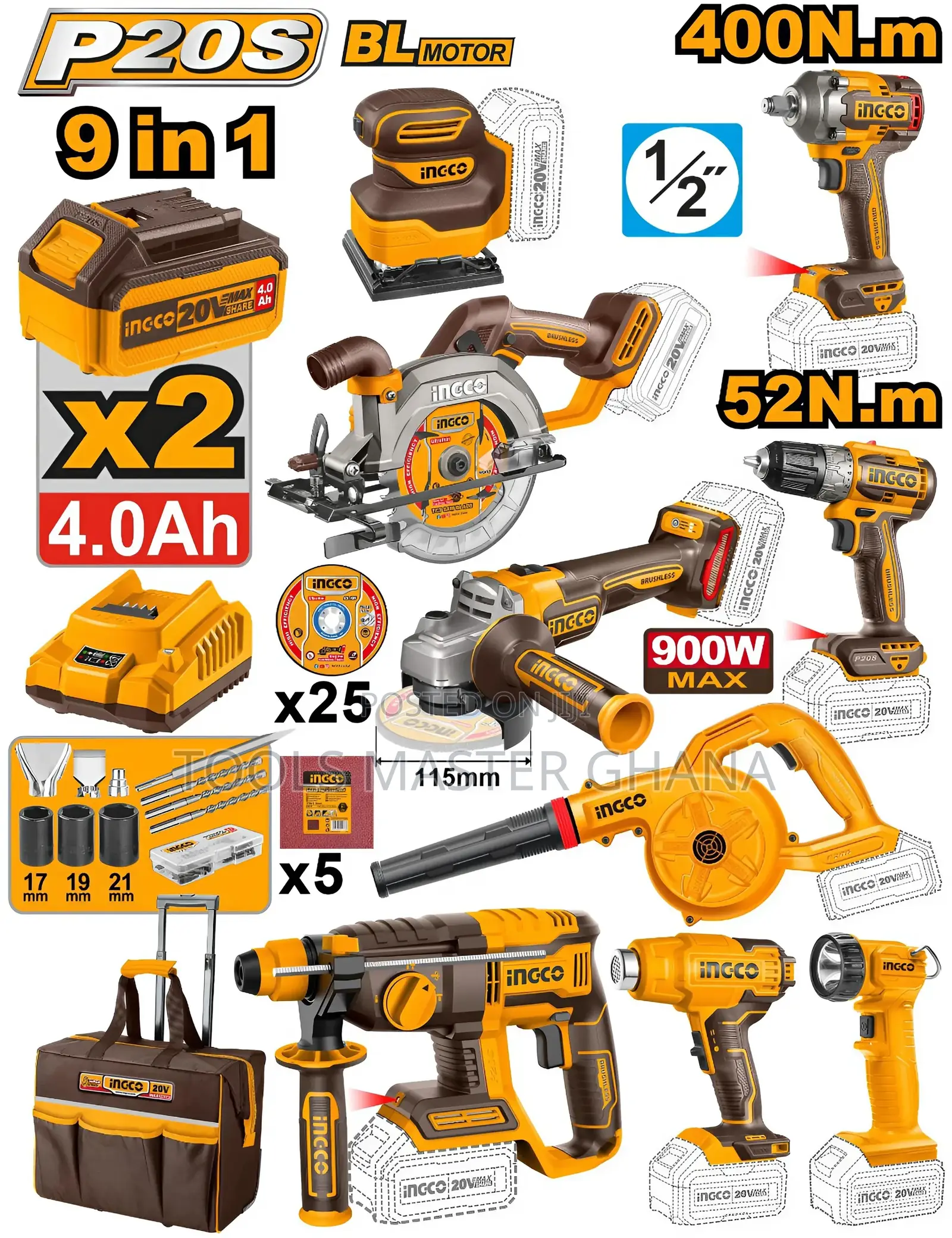 9 Pcs Cordless Industrial Combo Kit # Ckli2098