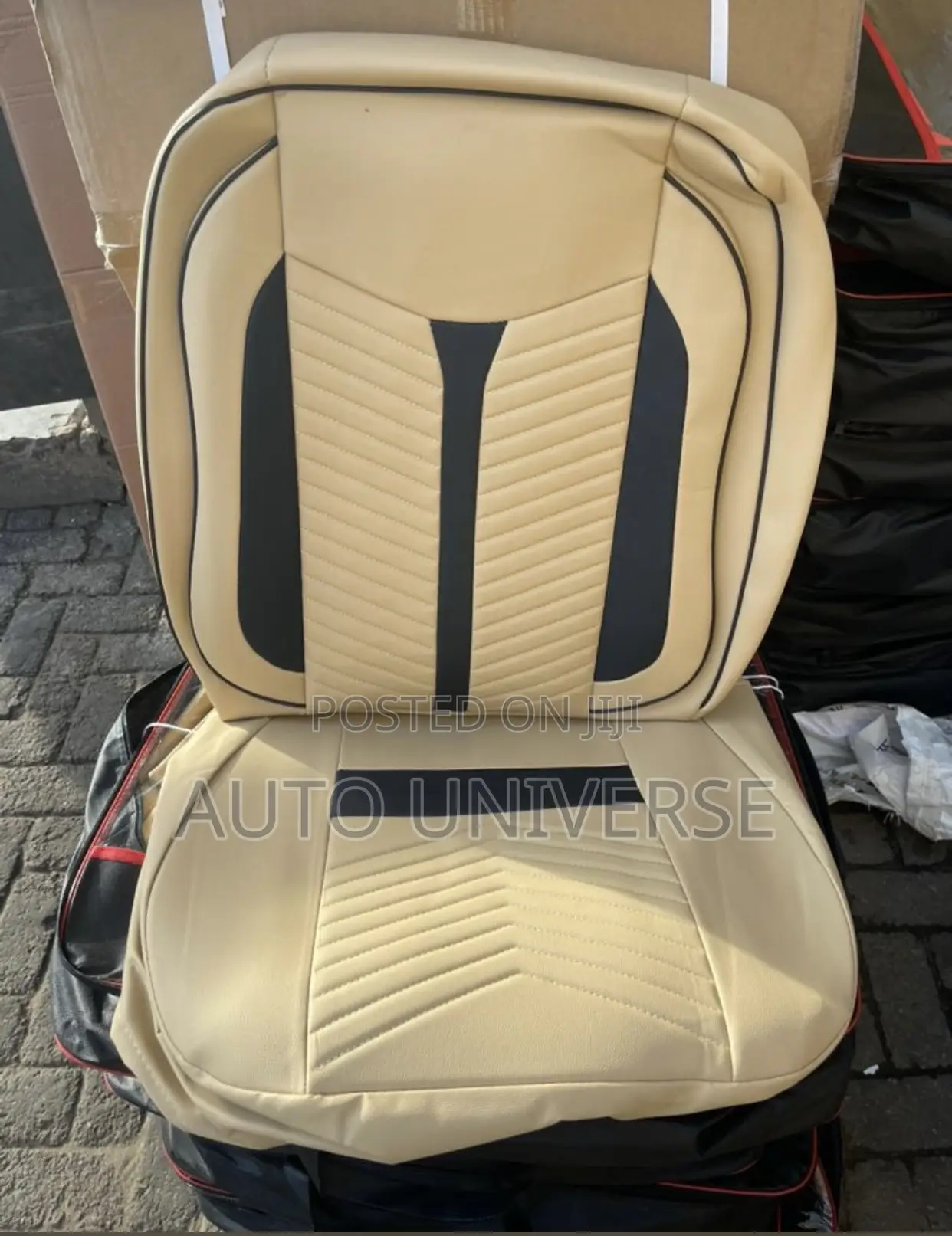 Cream and Black Designed Car Seat Cover Available