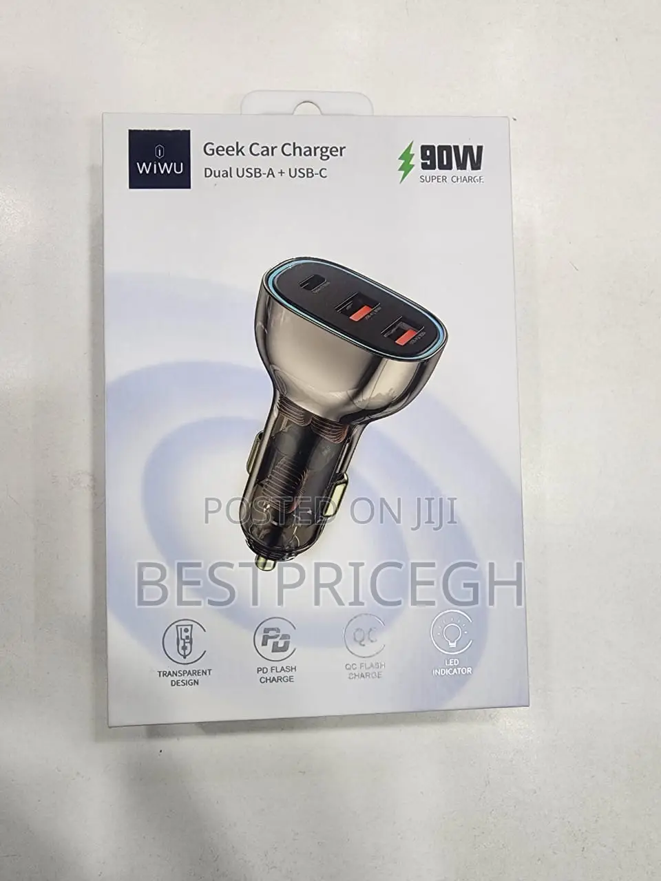 Wiwu Dual Port USB-A + USB-C Pad 90W Car Charger