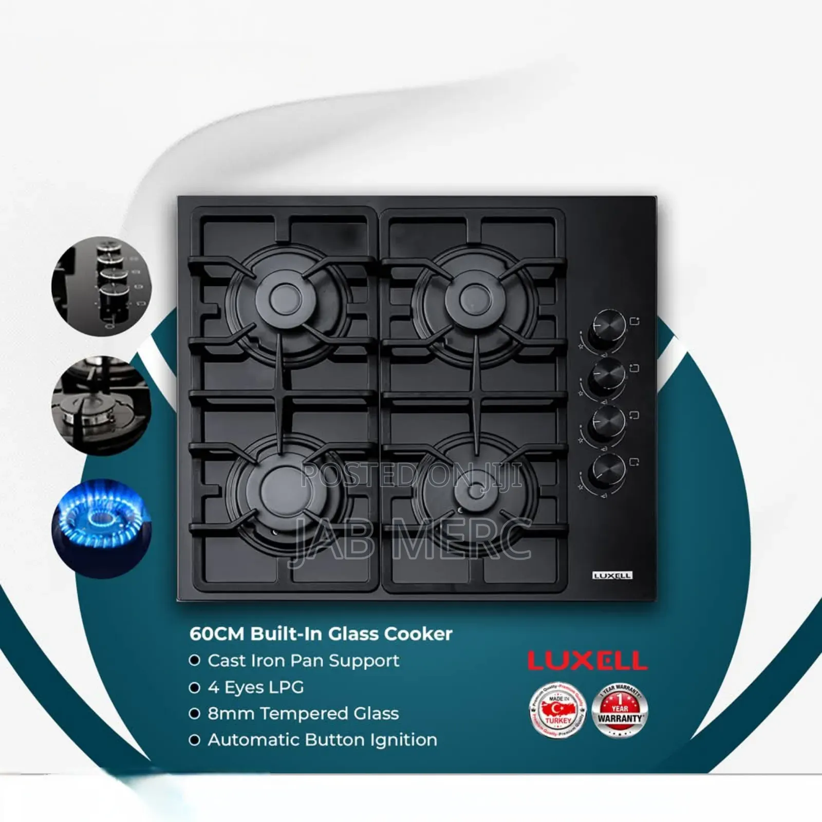 Promo All Black 60cm Gas Cooker Inbuilt Solid Cast New Uniqu