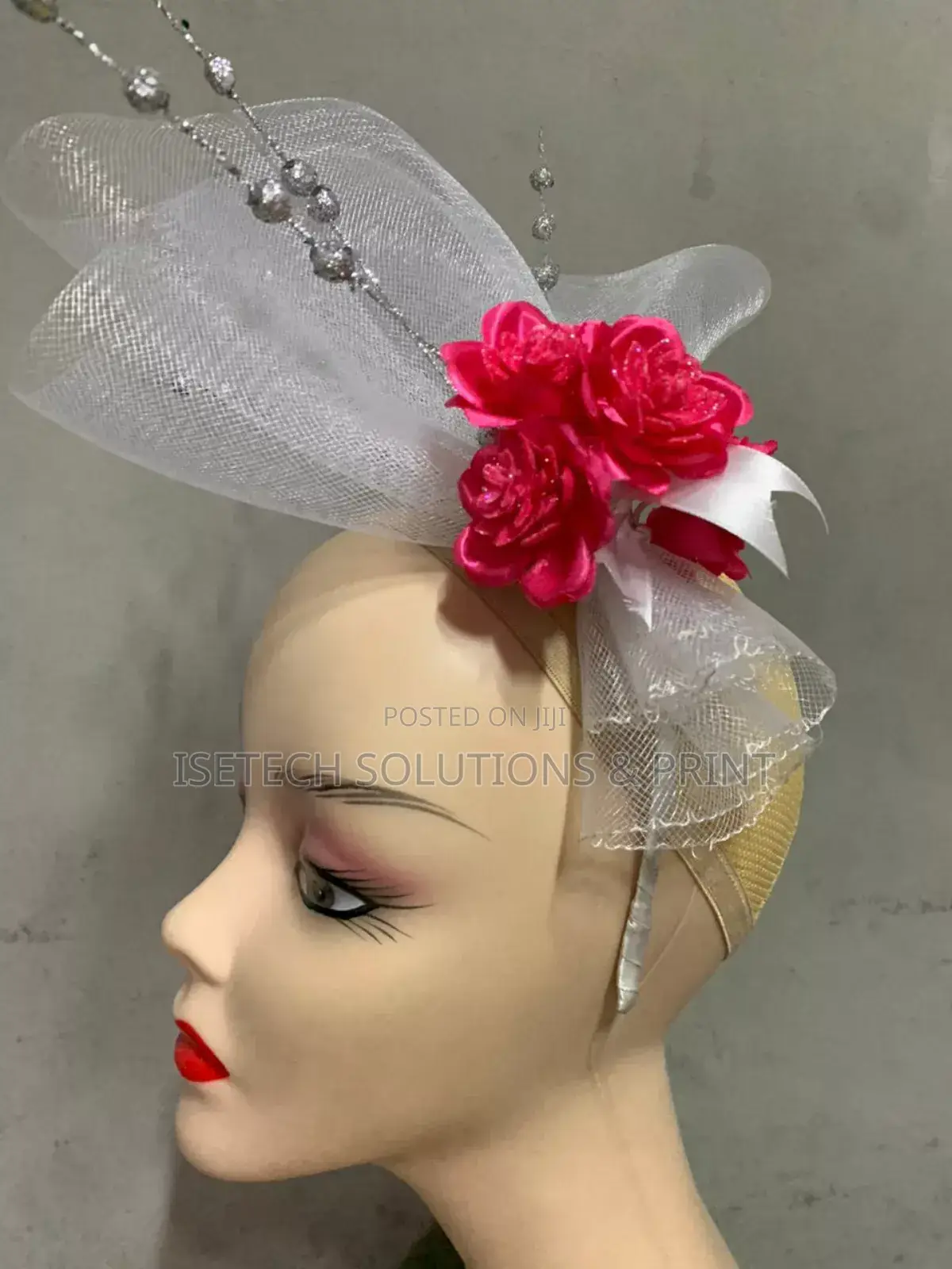 White and Red Fascinator for Programs and Events