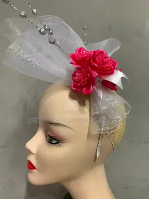 White and Red Fascinator for Programs and Events