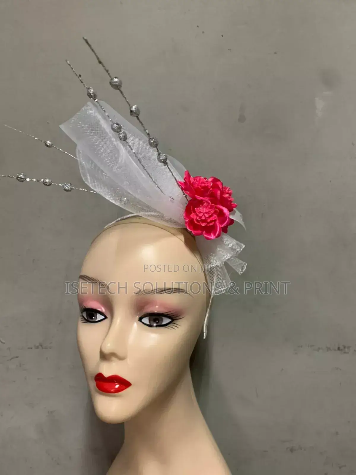 White and Red Fascinator for Programs and Events