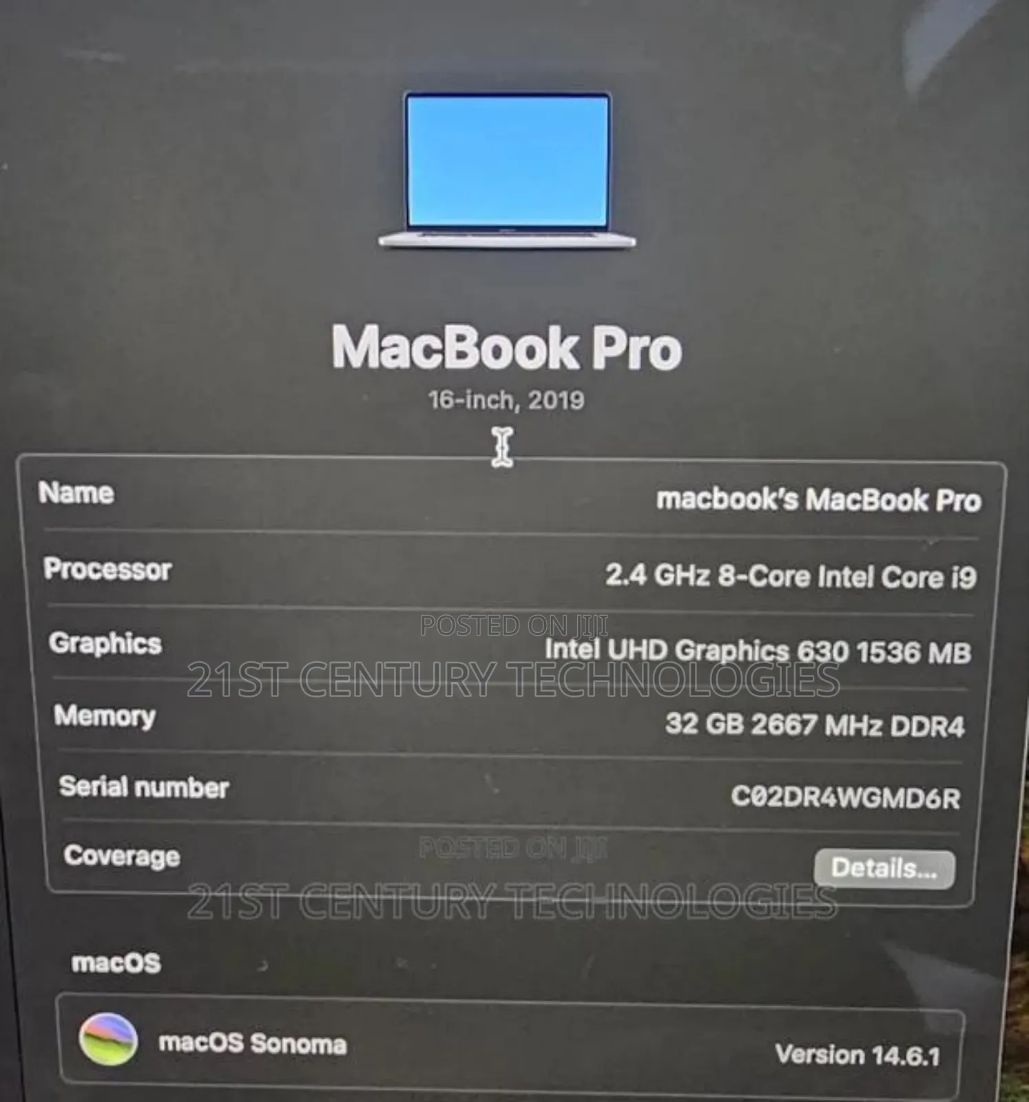 Laptop Apple MacBook Pro 2019 32GB Intel Core I9 SSD 512GB