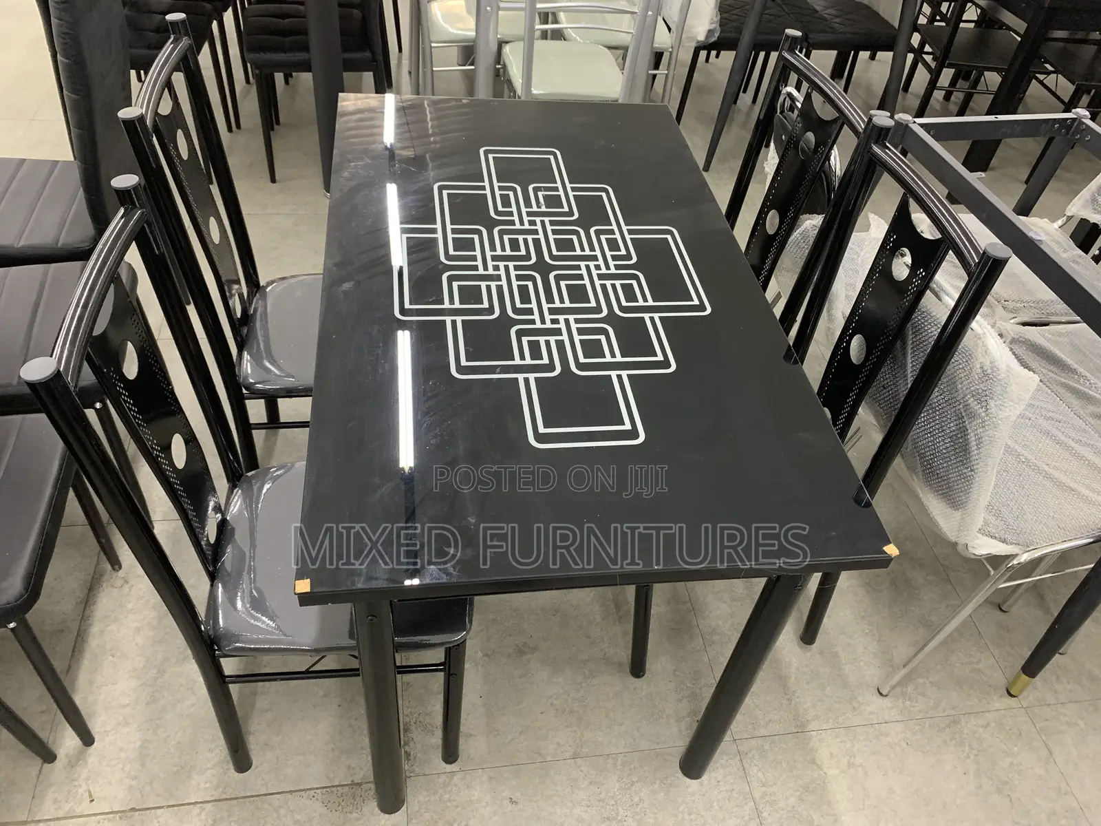 Dining Table With 4 Chairs (Dining Sets Black Grid)