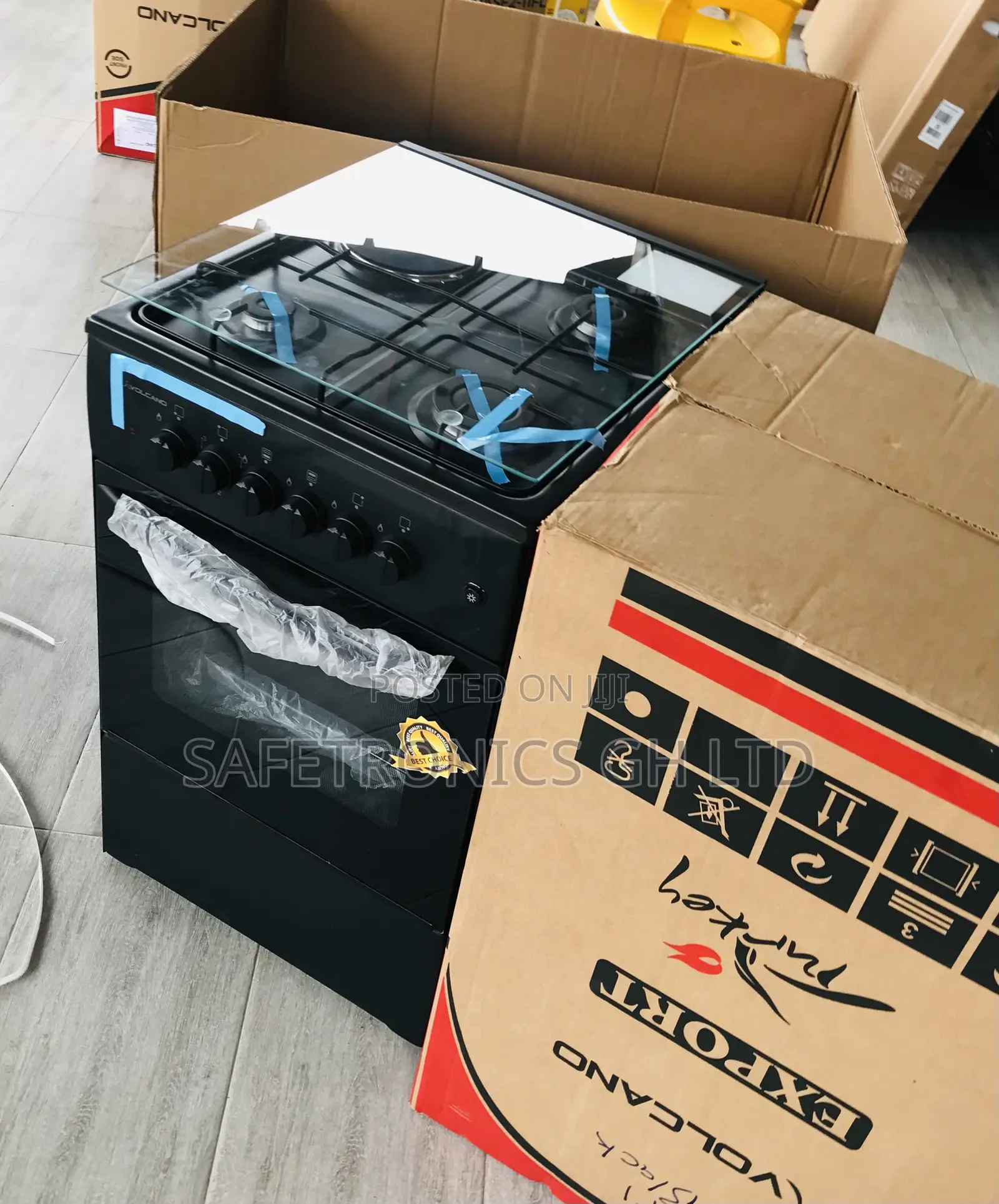 50x50 1 Electric 3 Gas Volcano Modern Black Turkish Oven