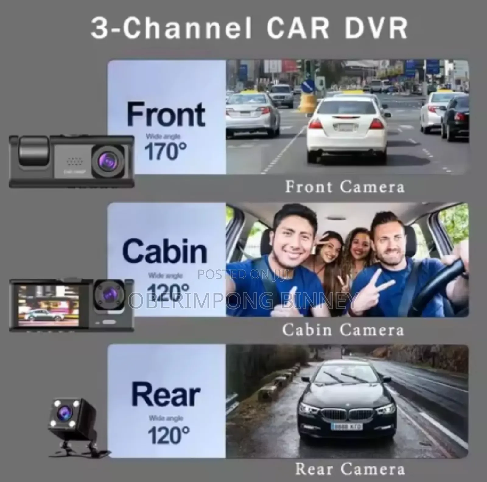 Dash Cam/Dashcam 3 in 1 Car Camera( Front, Back and Inside the Car)