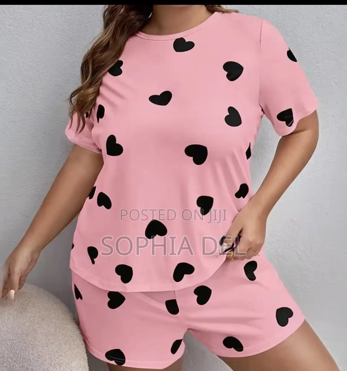 Ladies Two Piece Round Neck With Love Print