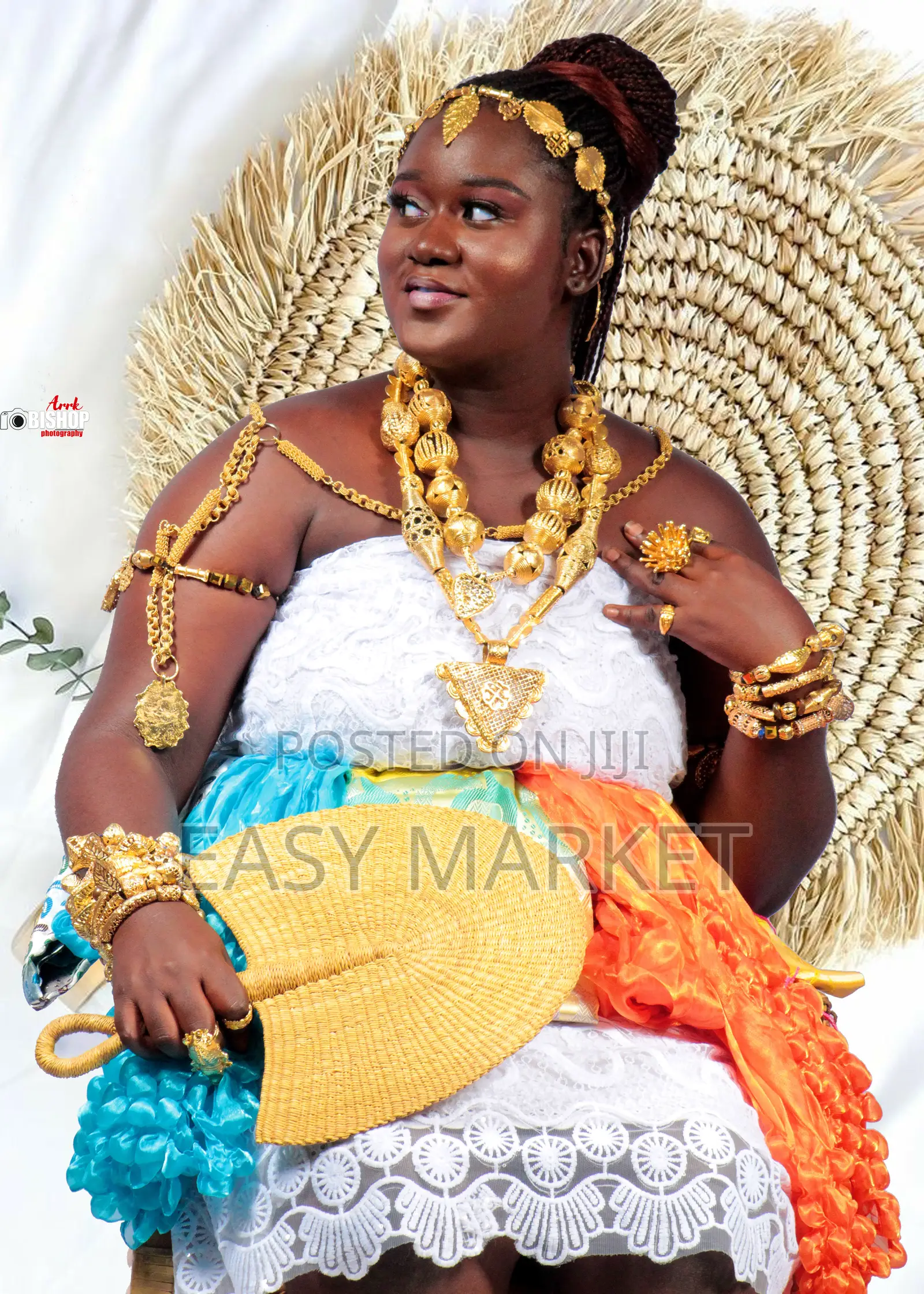 Kente for Rent With Gold Accessories