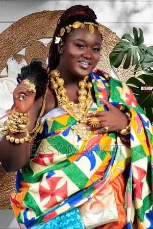Kente for Rent With Gold Accessories