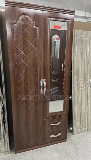 Modern Foreign Two Door Wardrobe With Mirror and Drawers