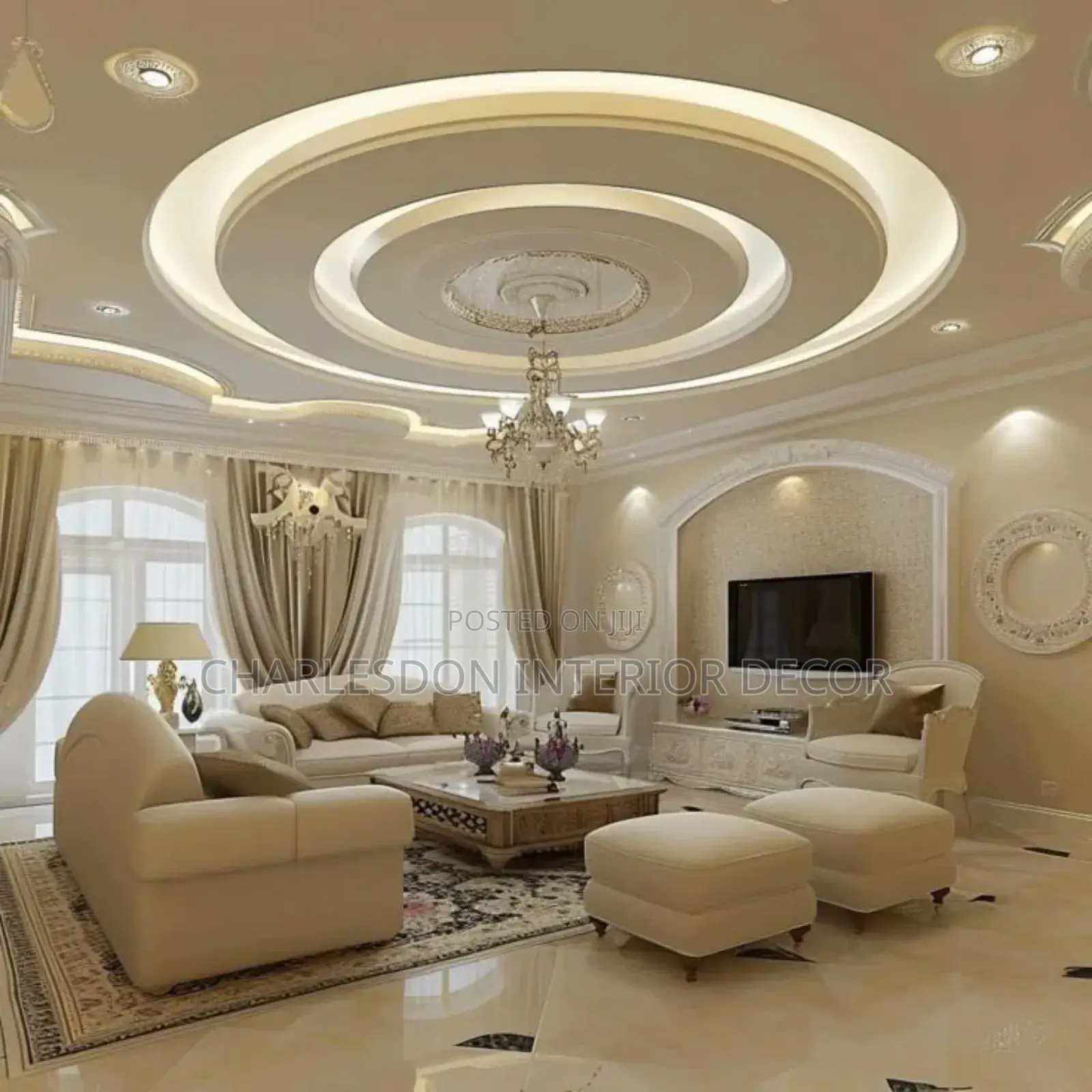 Quality P O P, Tv Stand, Arc Design, Skimming, Wall Design