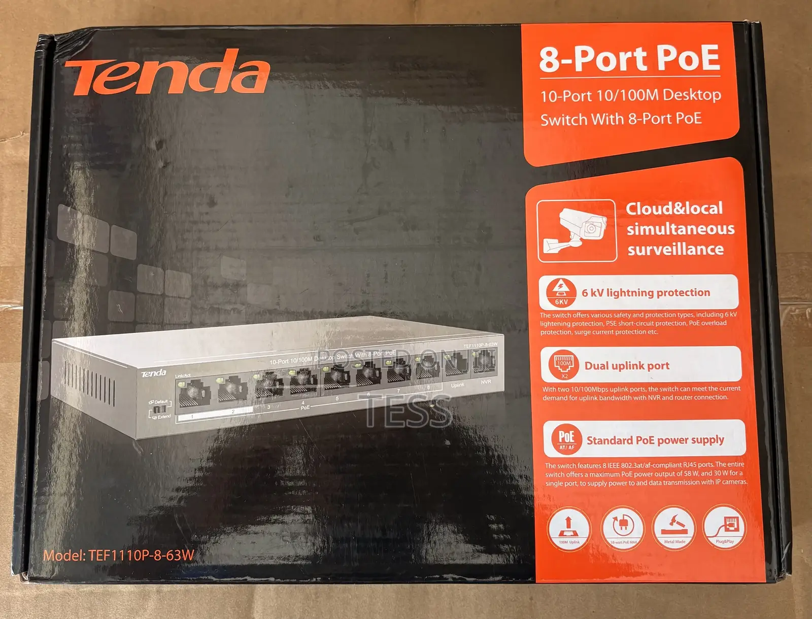 Tenda 8ports Gigabit Poe Switch+2uplink Tef1110p-8-63w