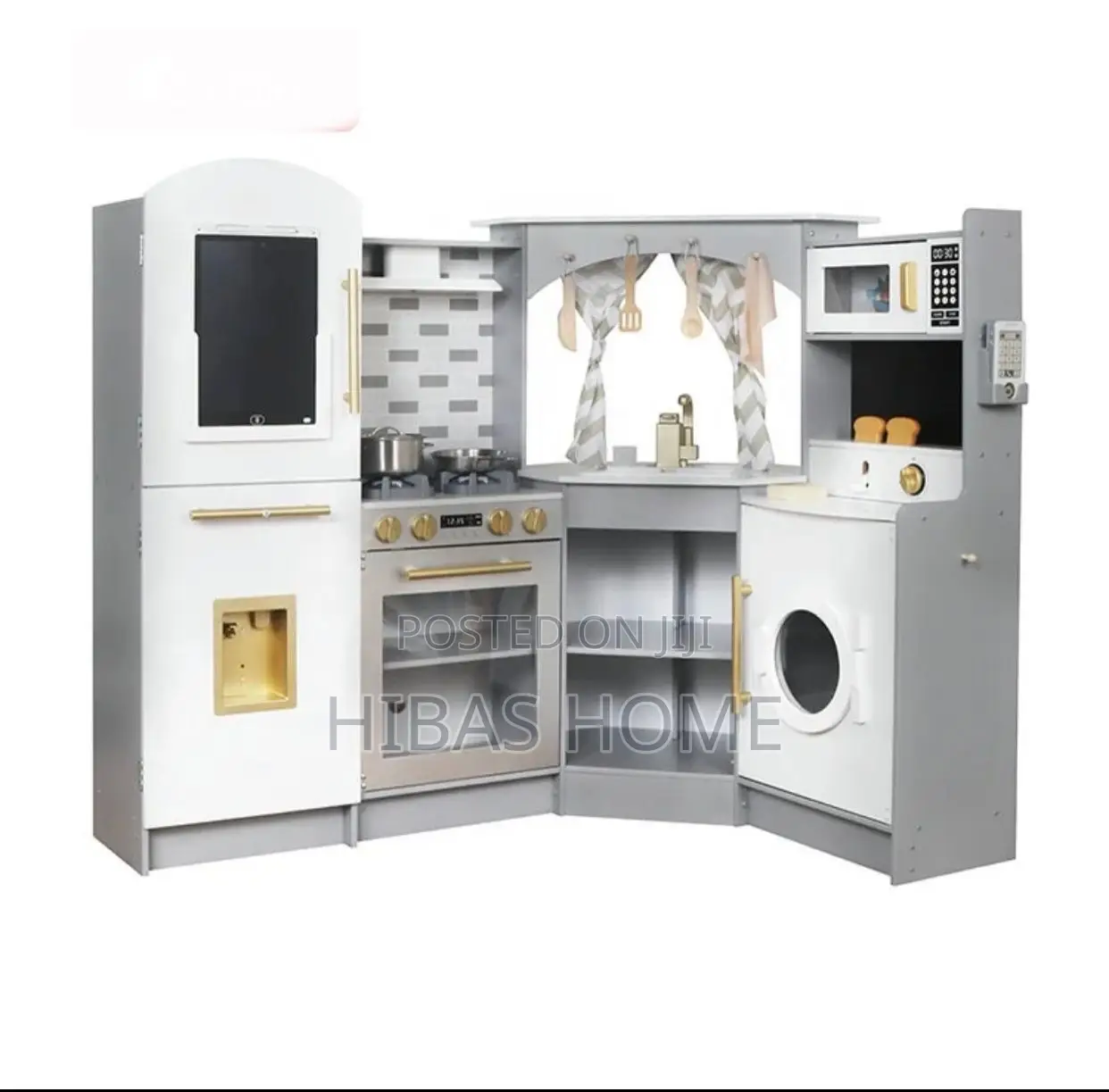 Curved Wooden Play Kitchen,Light,Sound,Water,Lcd Board,Phone