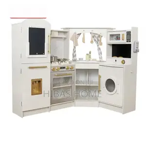 Curved Wooden Play Kitchen,Light,Sound,Water,Lcd Board,Phone