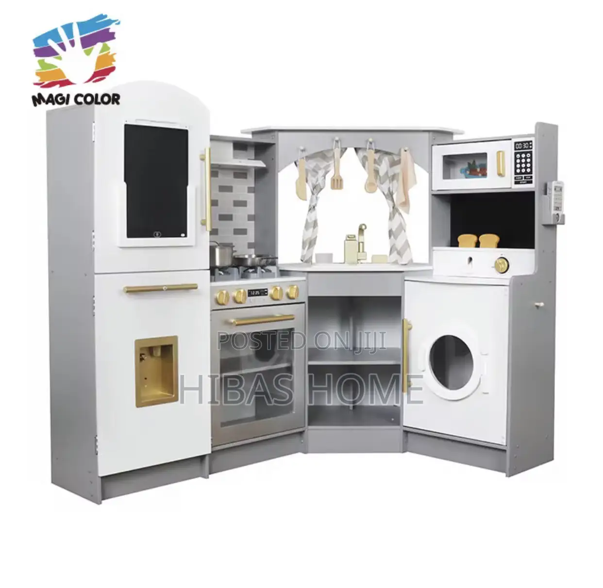 Curved Wooden Play Kitchen,Light,Sound,Water,Lcd Board,Phone