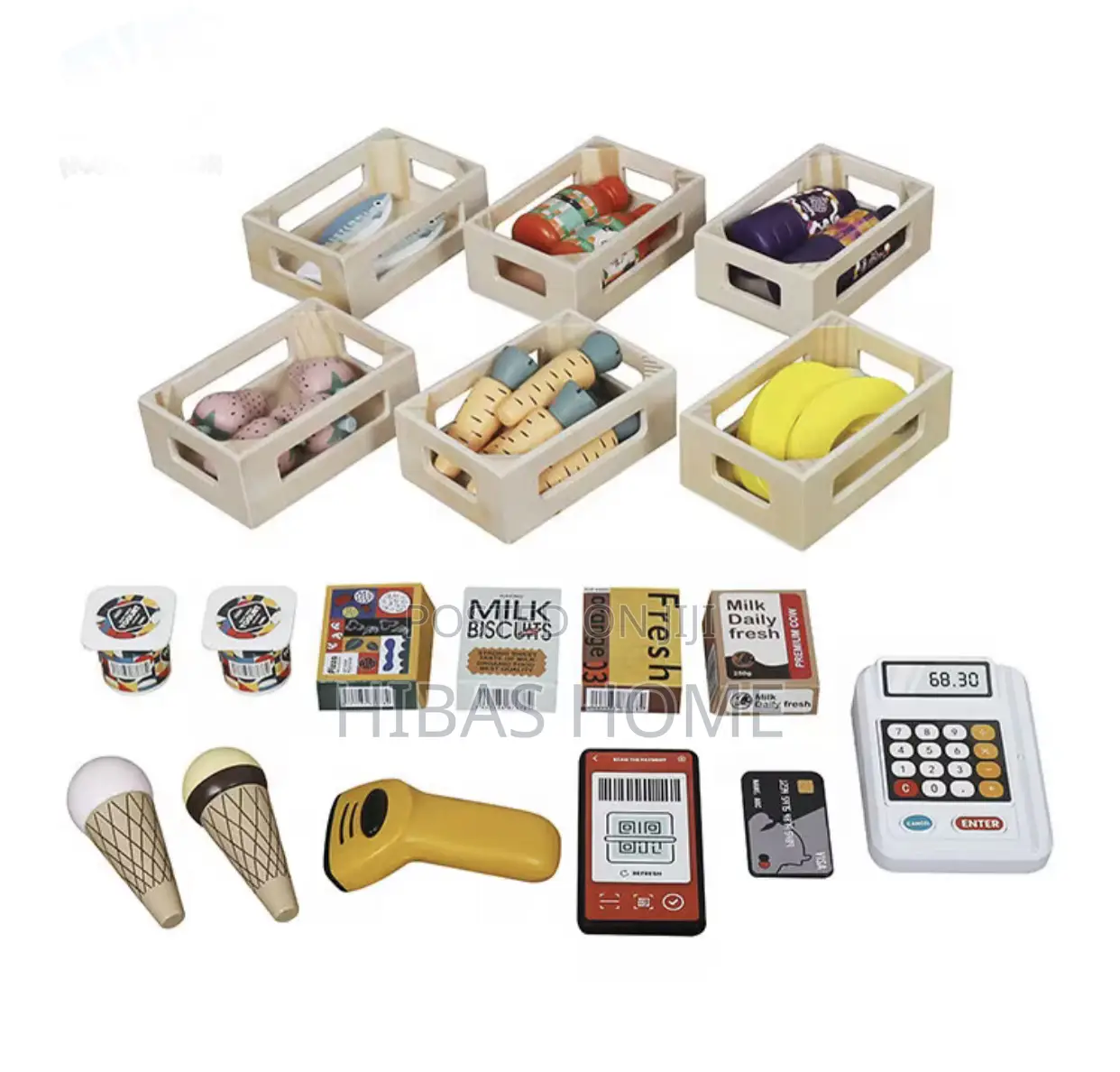 Preschool Wooden Supermarket With 51 Accessories 45*24*97.4