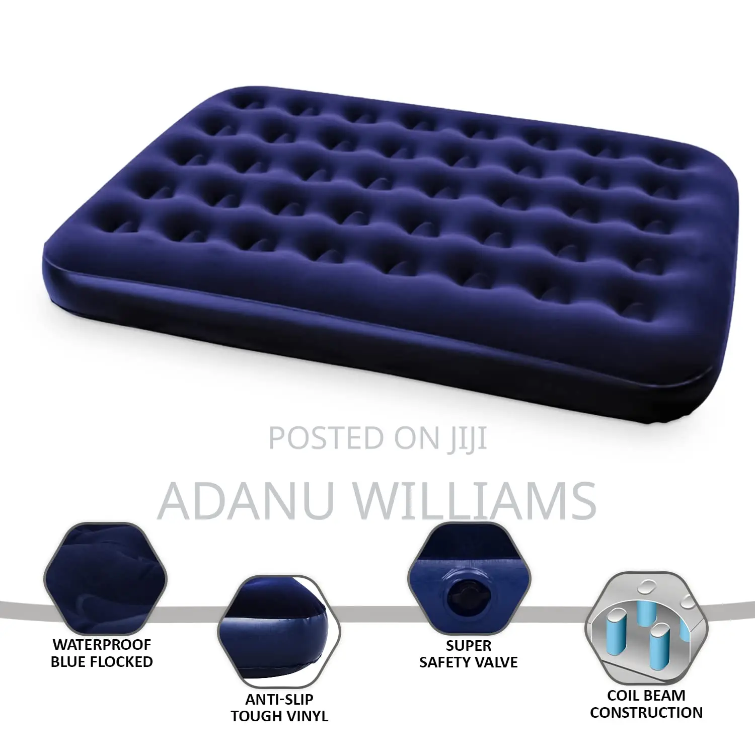 Inflatable Flocked Double Size Airbed With Pump