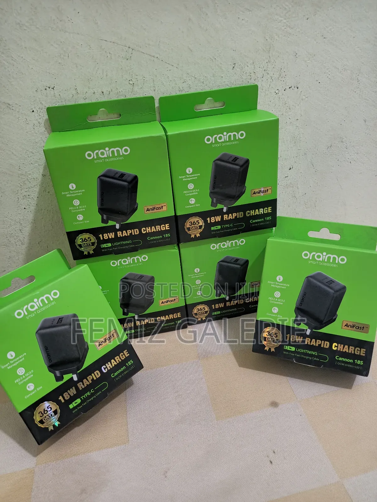 Oraimo Cannon 18s Usb-a to Type-C / Lightning 18w Charger