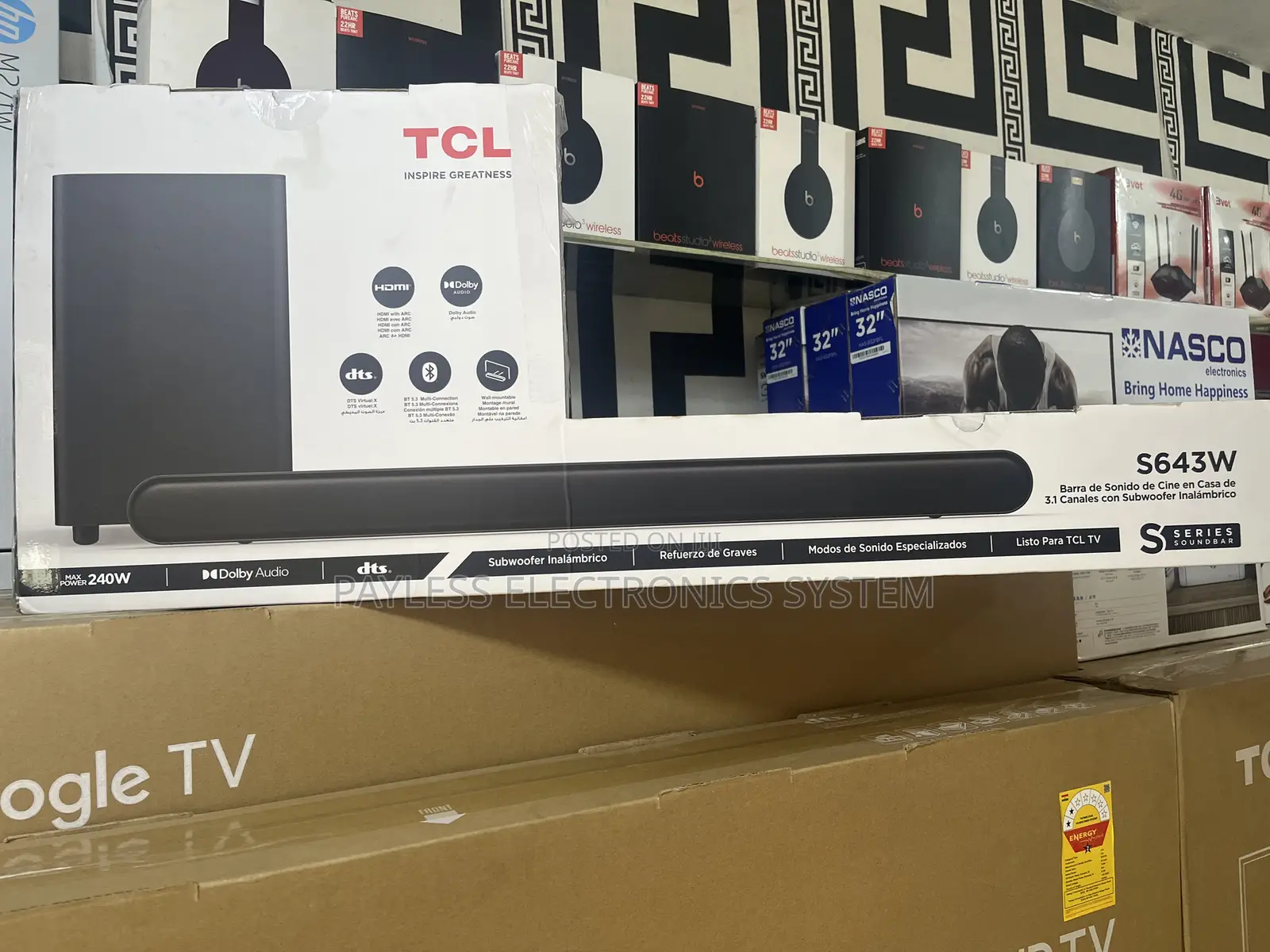 TCL 3.1 Ch Soundbar With Wireless Subwoofer S643w