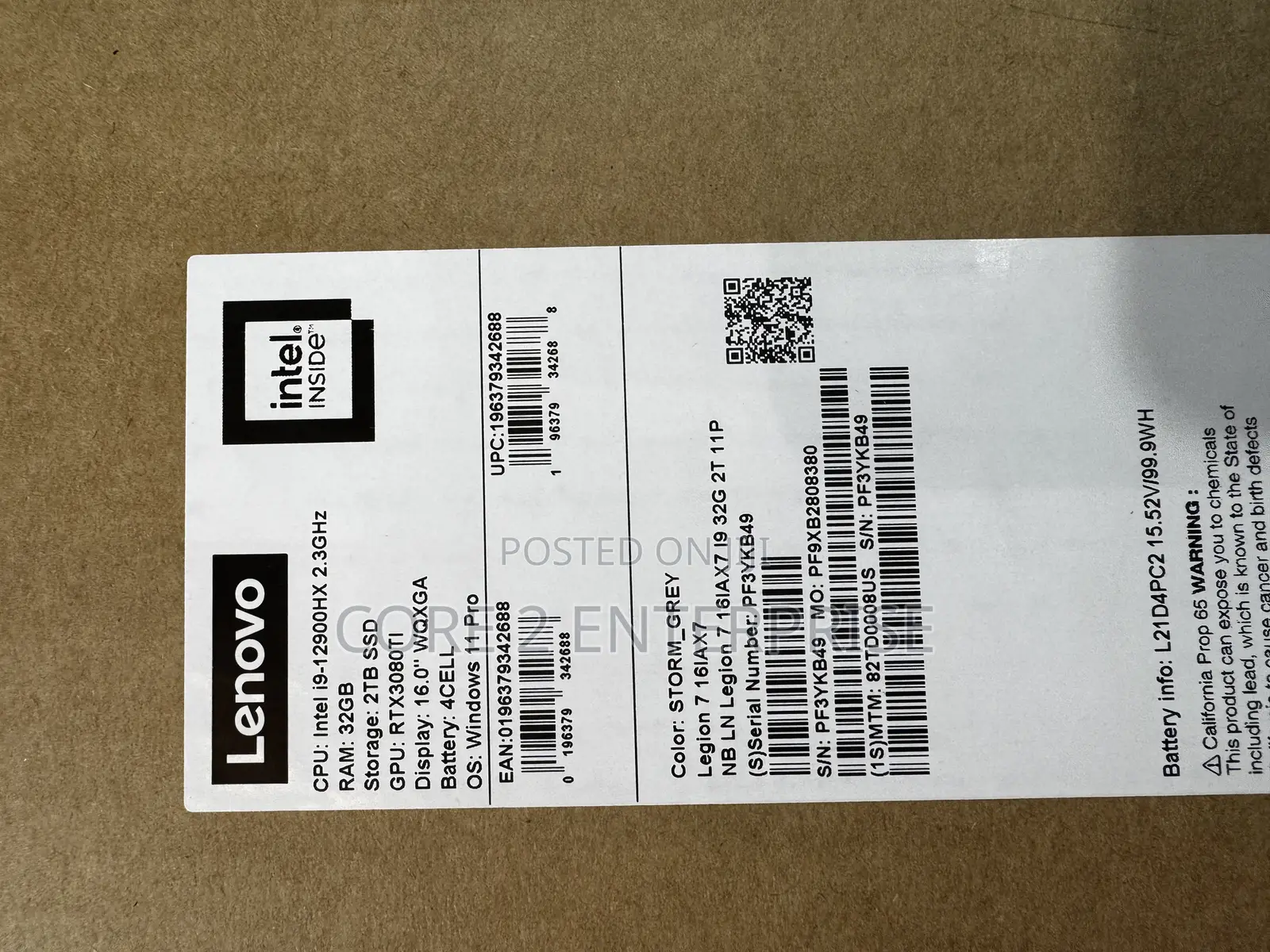 New Laptop Lenovo Legion 7 32GB Intel Core I9 SSD 2T