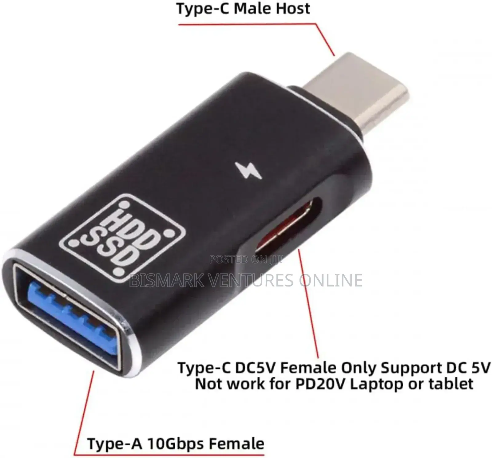 2in1 Usb-C Type-C to Usb 3.0 Female Otg Dc Power Adapter