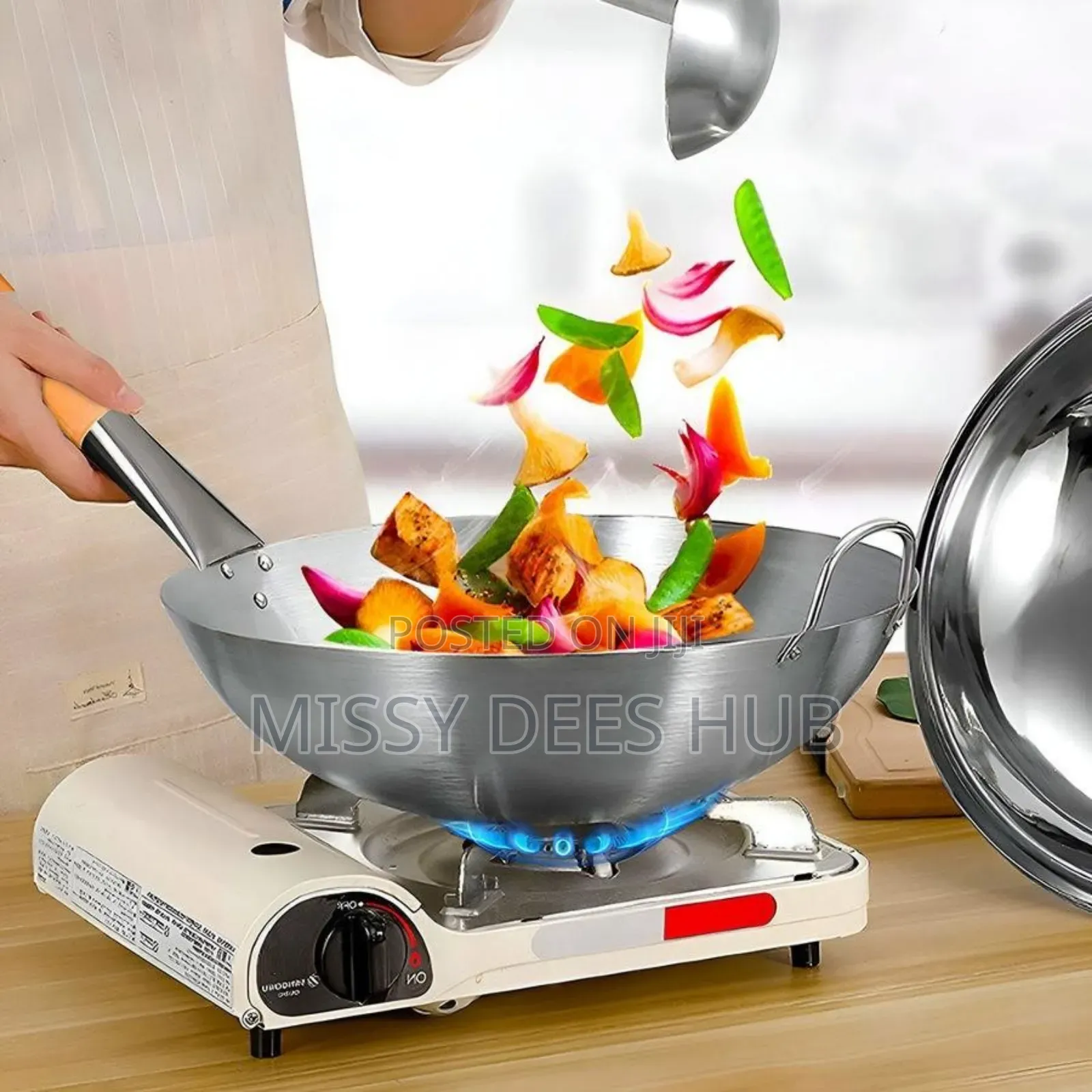 40cm Stainless Steel Wok With Long Wooden Handle