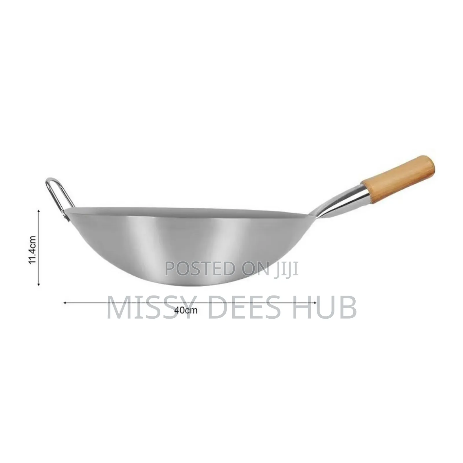40cm Stainless Steel Wok With Long Wooden Handle