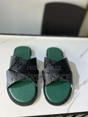 Crocodile Black and Green Slippers