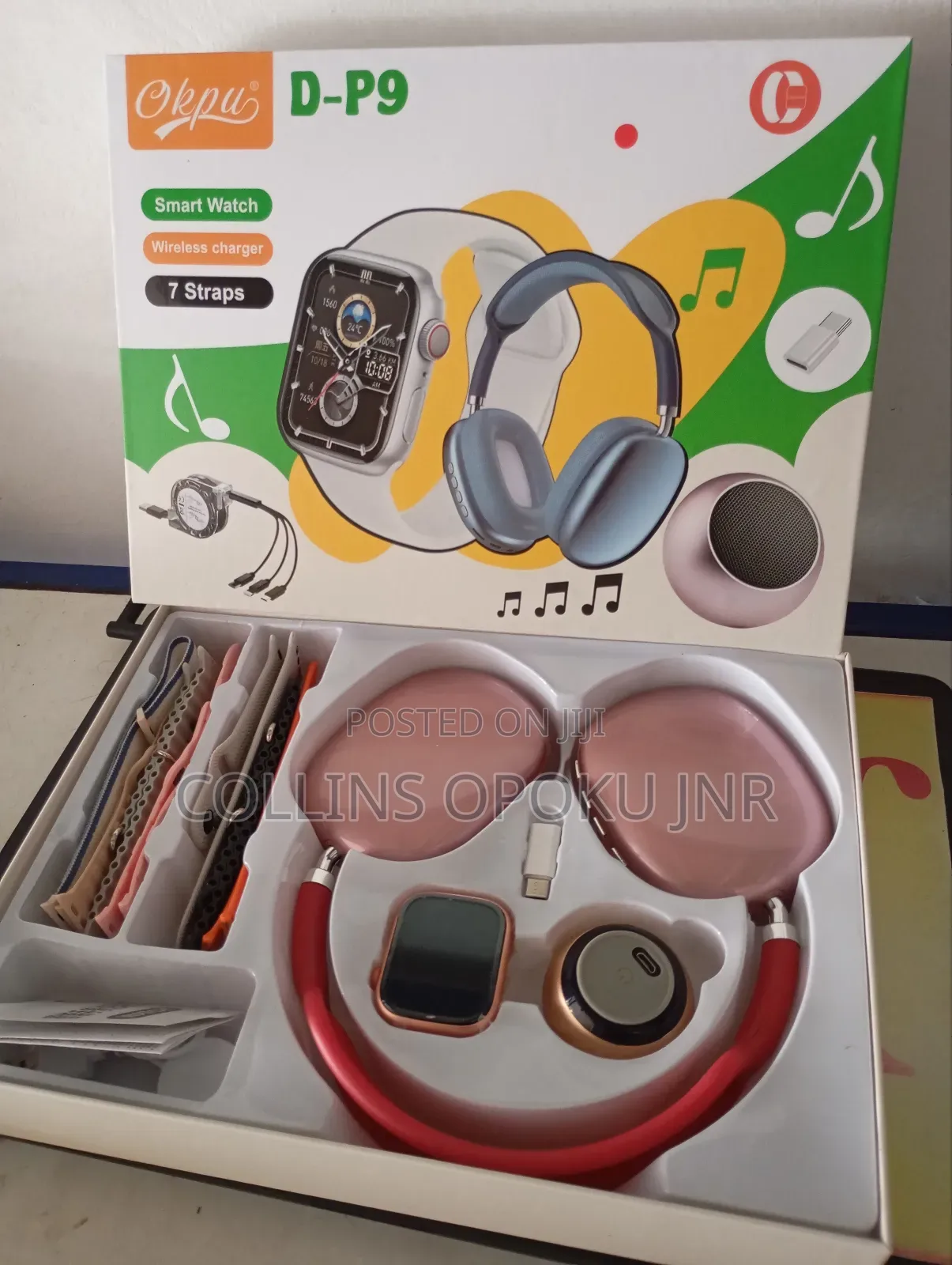 Okpu D-P9 Smart Watch With P9 Headset Bt Speaker - Pink