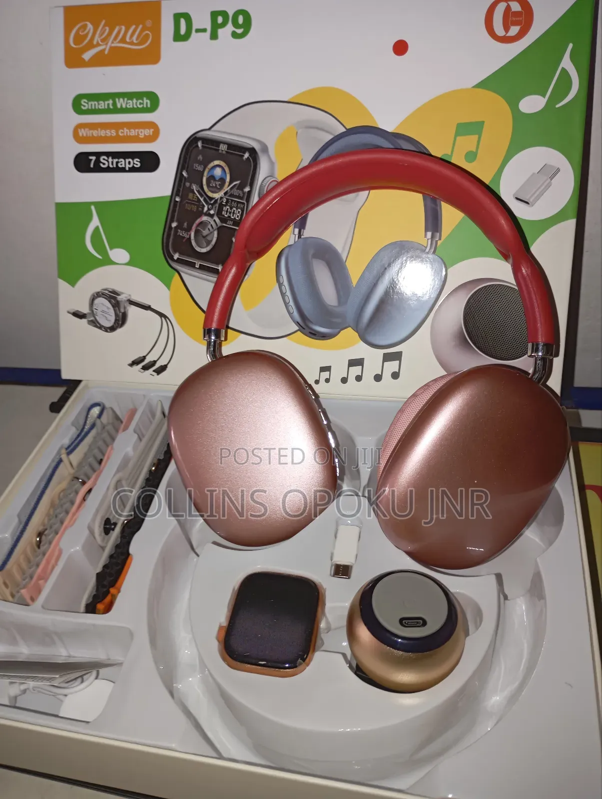 Okpu D-P9 Smart Watch With P9 Headset Bt Speaker - Pink