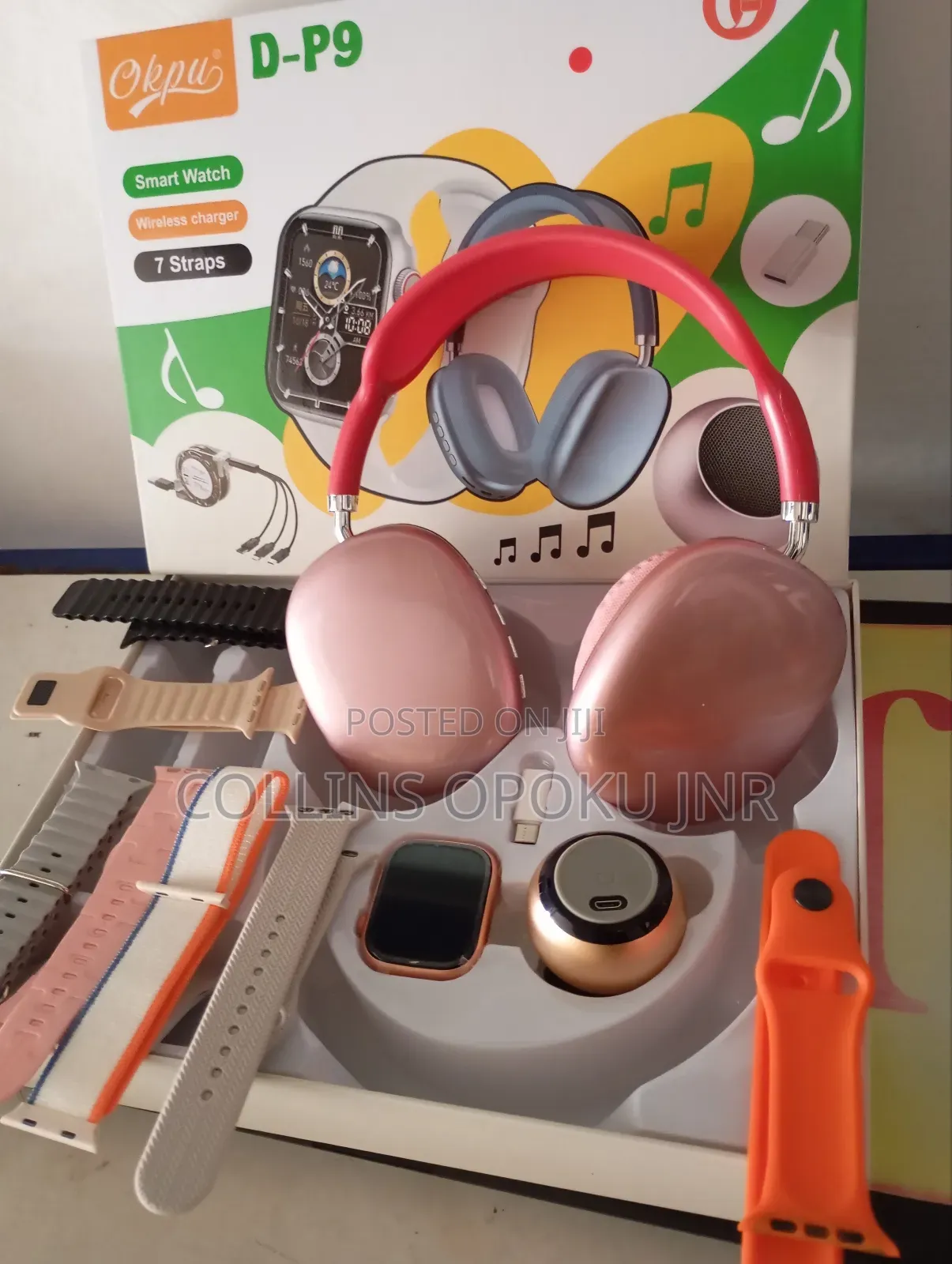 Okpu D-P9 Smart Watch With P9 Headset Bt Speaker - Pink