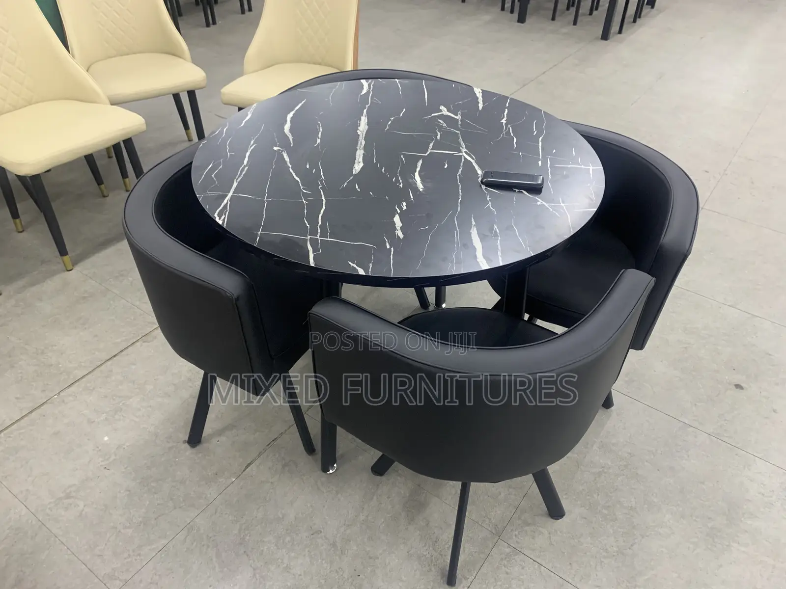 Wooden Dining Table With 4 Chairs (Round Top Table)