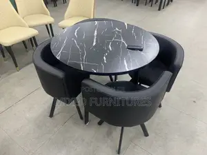 Wooden Dining Table With 4 Chairs (Round Top Table)