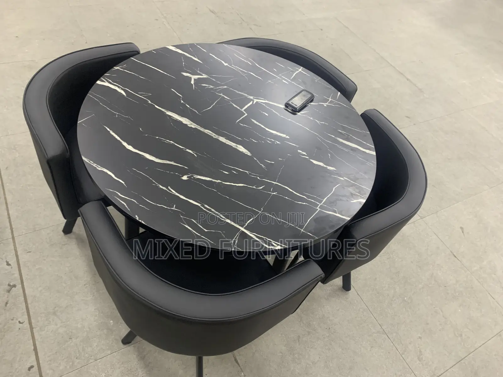 Wooden Dining Table With 4 Chairs (Round Top Table)