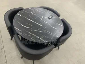 Wooden Dining Table With 4 Chairs (Round Top Table)